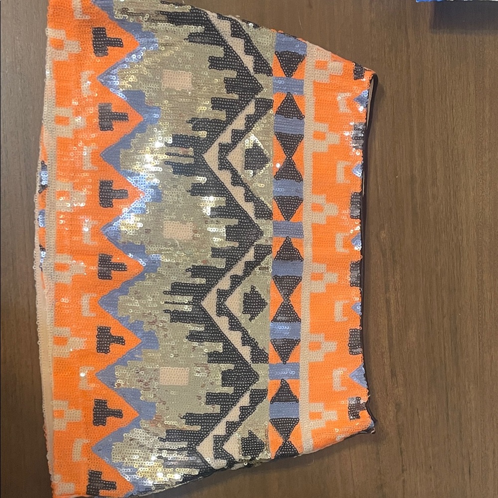 Nasty Gal Orange, Gold & Black Sequin Mini Skirt